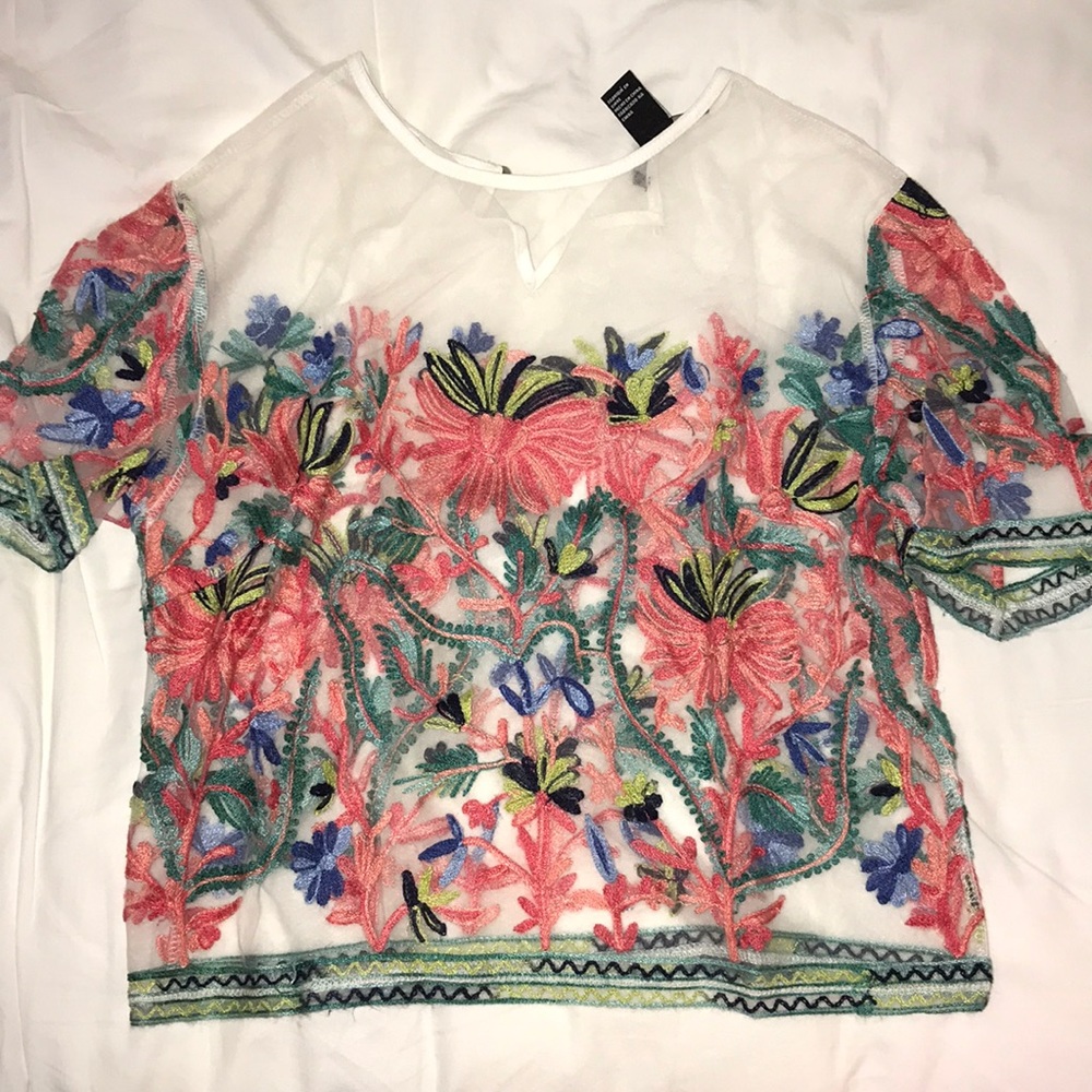 Embroidered mesh top